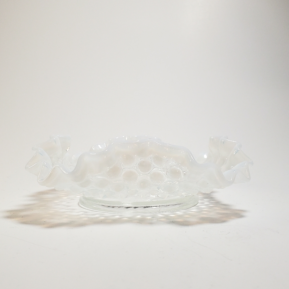 FENTON Art Glass with French Opalescent Ruffle Edge Hobnail Pattern Dish EUC - Picture 5 of 8